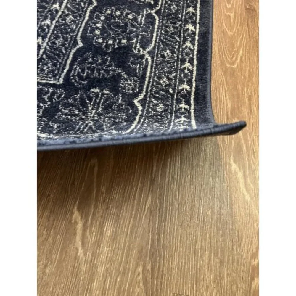 New 8x10 Adirondack Area Rug, Navy Ivory Oriental Medallion, Non-Shedding Carpet